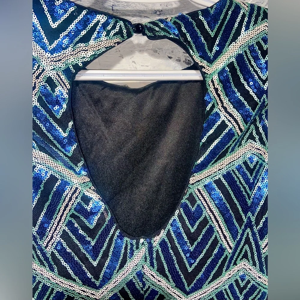 As You Wish Blue Combo Sequin Sheath Mini Dress Sz Small - Picture 6 of 6